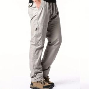 NWOT Men's Summer Thin Trousers Cargo Pants Loose Straight Casual Pants Grey L
